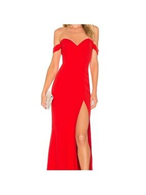 NWT- NBD Red One-Shoulder Evening Gown with Thigh Slit